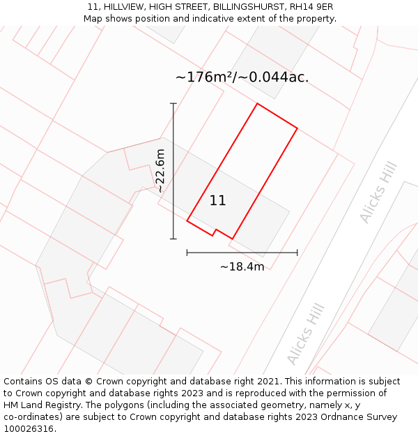 11, HILLVIEW, HIGH STREET, BILLINGSHURST, RH14 9ER: Plot and title map