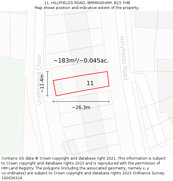 11, HILLYFIELDS ROAD, BIRMINGHAM, B23 7HB: Plot and title map