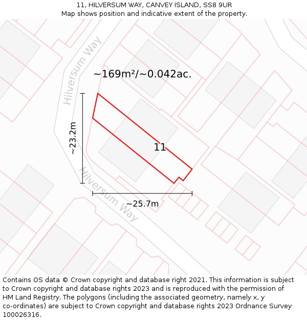 11, HILVERSUM WAY, CANVEY ISLAND, SS8 9UR: Plot and title map