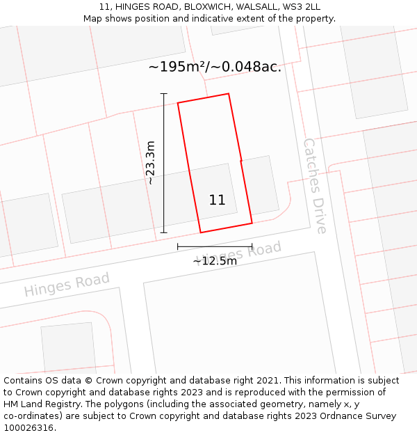 11, HINGES ROAD, BLOXWICH, WALSALL, WS3 2LL: Plot and title map