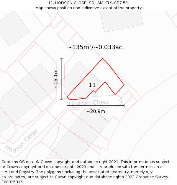 11, HODSON CLOSE, SOHAM, ELY, CB7 5PL: Plot and title map