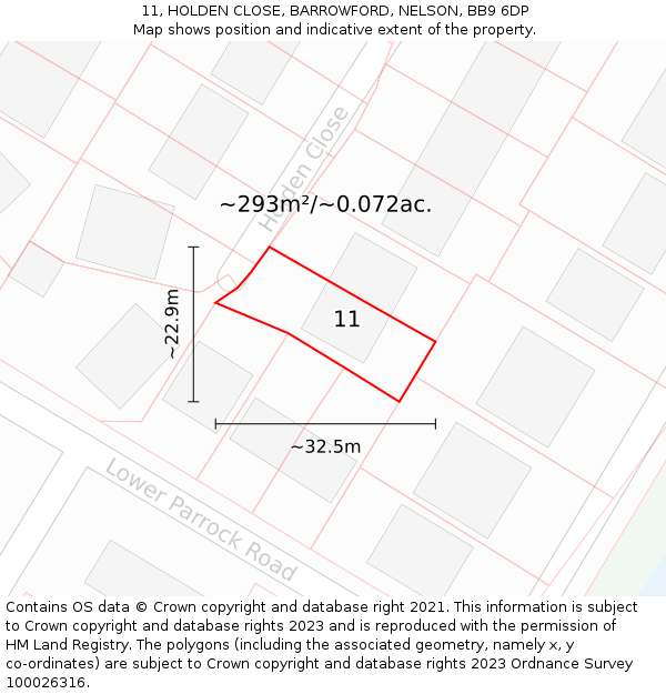 11, HOLDEN CLOSE, BARROWFORD, NELSON, BB9 6DP: Plot and title map