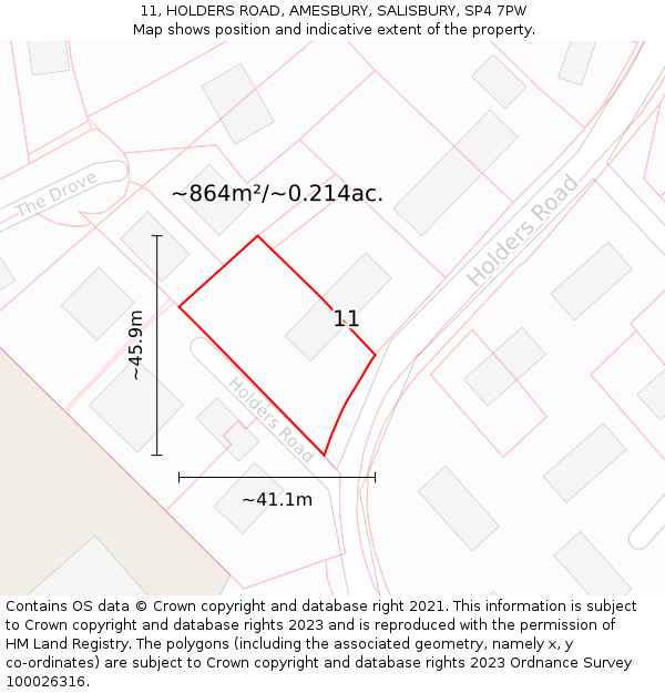 11, HOLDERS ROAD, AMESBURY, SALISBURY, SP4 7PW: Plot and title map