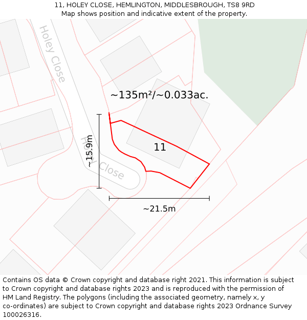 11, HOLEY CLOSE, HEMLINGTON, MIDDLESBROUGH, TS8 9RD: Plot and title map