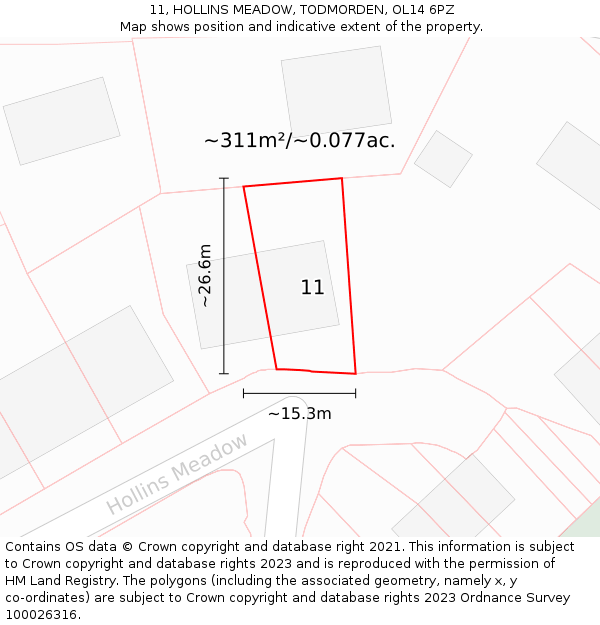 11, HOLLINS MEADOW, TODMORDEN, OL14 6PZ: Plot and title map