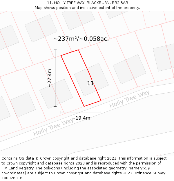 11, HOLLY TREE WAY, BLACKBURN, BB2 5AB: Plot and title map