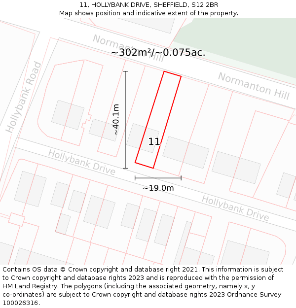 11, HOLLYBANK DRIVE, SHEFFIELD, S12 2BR: Plot and title map