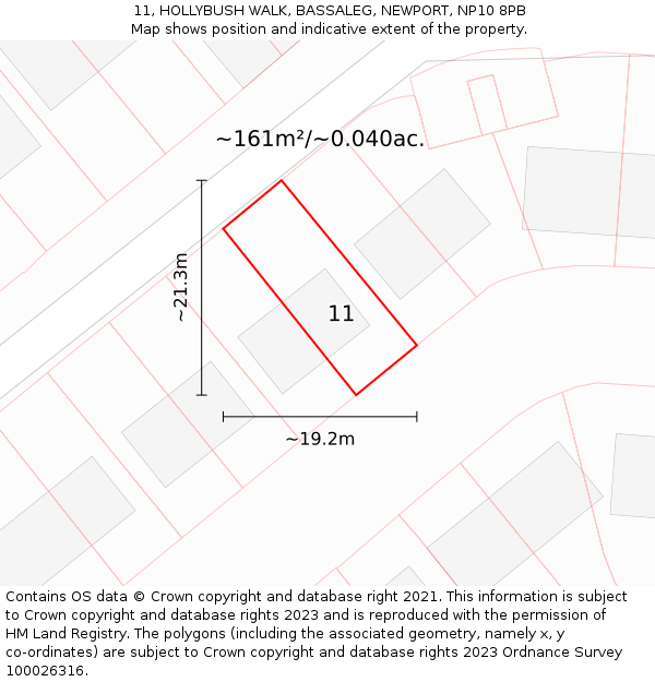 11, HOLLYBUSH WALK, BASSALEG, NEWPORT, NP10 8PB: Plot and title map