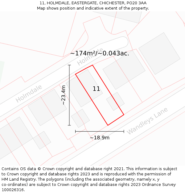11, HOLMDALE, EASTERGATE, CHICHESTER, PO20 3AA: Plot and title map