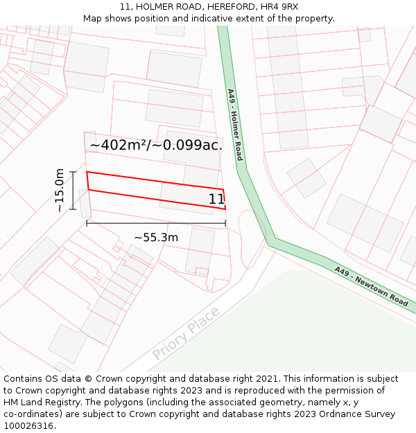 11, HOLMER ROAD, HEREFORD, HR4 9RX: Plot and title map