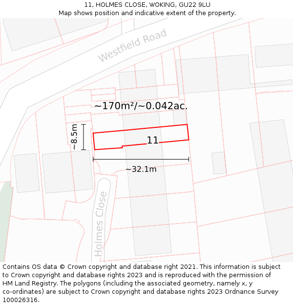 11, HOLMES CLOSE, WOKING, GU22 9LU: Plot and title map