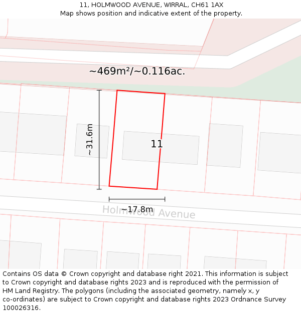 11, HOLMWOOD AVENUE, WIRRAL, CH61 1AX: Plot and title map
