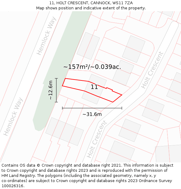 11, HOLT CRESCENT, CANNOCK, WS11 7ZA: Plot and title map