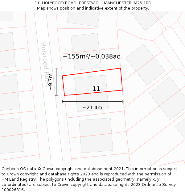 11, HOLYROOD ROAD, PRESTWICH, MANCHESTER, M25 1PD: Plot and title map
