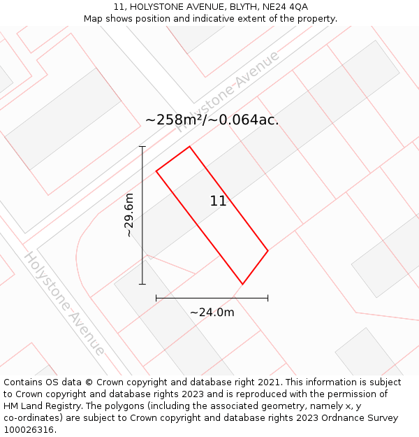 11, HOLYSTONE AVENUE, BLYTH, NE24 4QA: Plot and title map