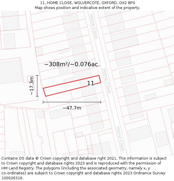 11, HOME CLOSE, WOLVERCOTE, OXFORD, OX2 8PS: Plot and title map