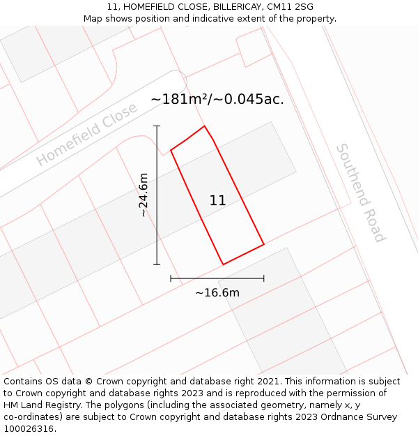11, HOMEFIELD CLOSE, BILLERICAY, CM11 2SG: Plot and title map