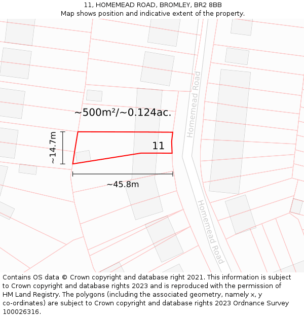 11, HOMEMEAD ROAD, BROMLEY, BR2 8BB: Plot and title map