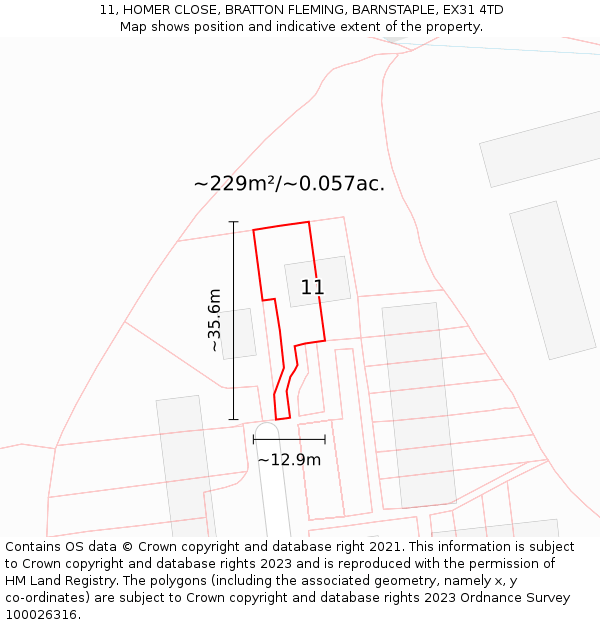 11, HOMER CLOSE, BRATTON FLEMING, BARNSTAPLE, EX31 4TD: Plot and title map