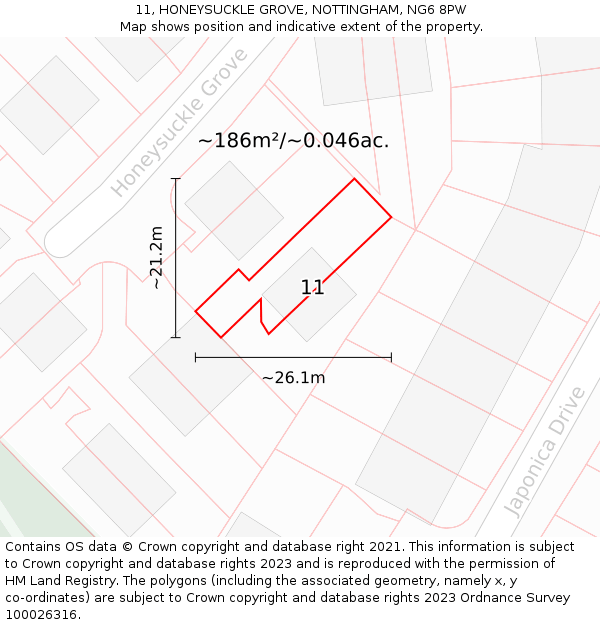 11, HONEYSUCKLE GROVE, NOTTINGHAM, NG6 8PW: Plot and title map