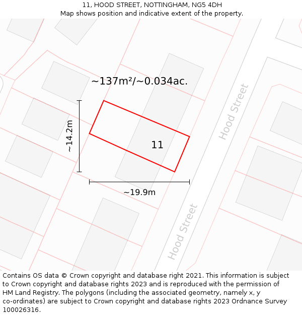 11, HOOD STREET, NOTTINGHAM, NG5 4DH: Plot and title map