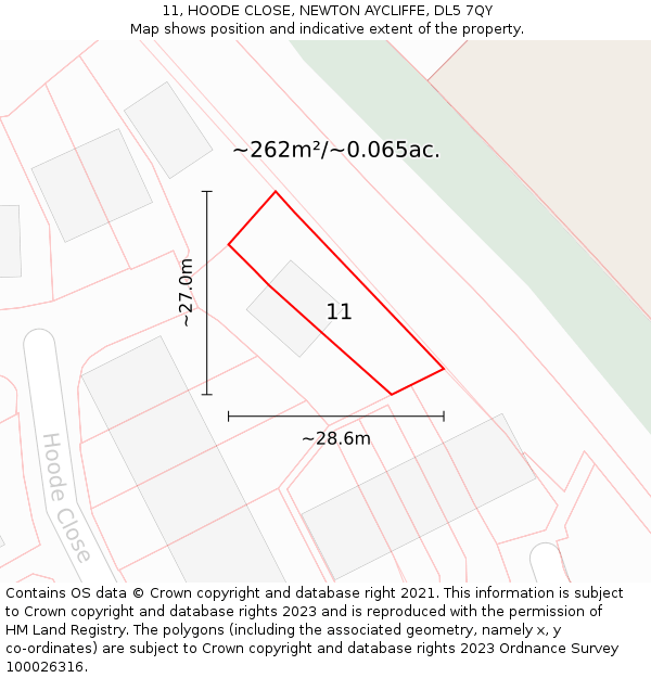 11, HOODE CLOSE, NEWTON AYCLIFFE, DL5 7QY: Plot and title map