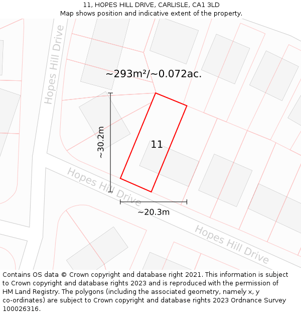 11, HOPES HILL DRIVE, CARLISLE, CA1 3LD: Plot and title map