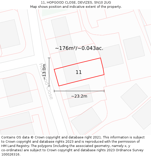 11, HOPGOOD CLOSE, DEVIZES, SN10 2UG: Plot and title map