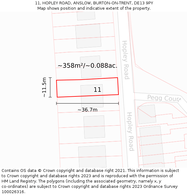 11, HOPLEY ROAD, ANSLOW, BURTON-ON-TRENT, DE13 9PY: Plot and title map