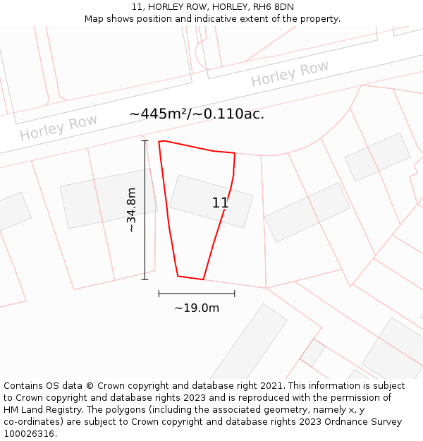 11, HORLEY ROW, HORLEY, RH6 8DN: Plot and title map
