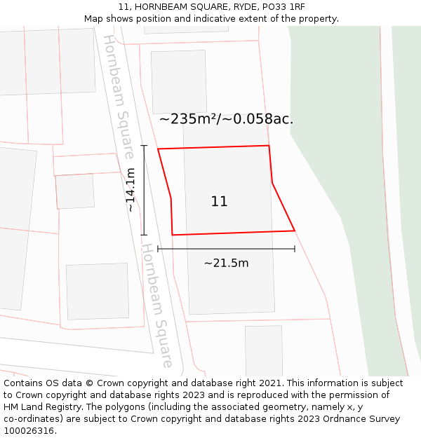 11, HORNBEAM SQUARE, RYDE, PO33 1RF: Plot and title map