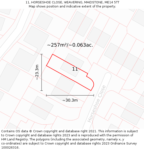 11, HORSESHOE CLOSE, WEAVERING, MAIDSTONE, ME14 5TT: Plot and title map