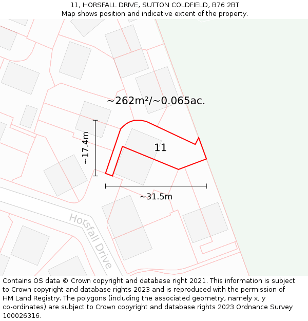11, HORSFALL DRIVE, SUTTON COLDFIELD, B76 2BT: Plot and title map