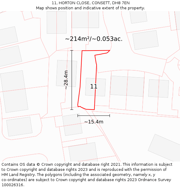 11, HORTON CLOSE, CONSETT, DH8 7EN: Plot and title map