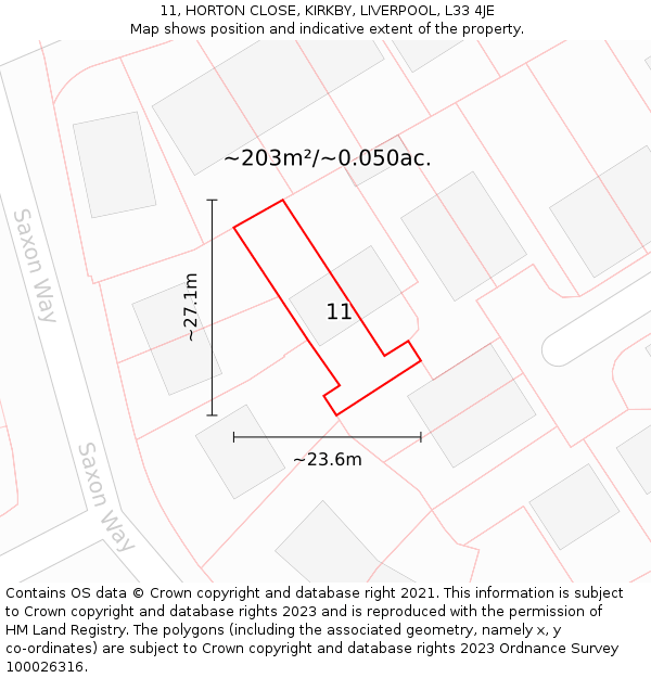 11, HORTON CLOSE, KIRKBY, LIVERPOOL, L33 4JE: Plot and title map