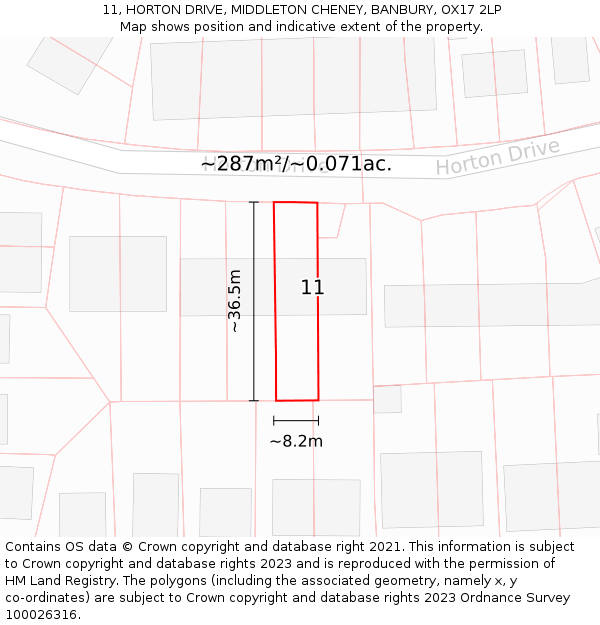 11, HORTON DRIVE, MIDDLETON CHENEY, BANBURY, OX17 2LP: Plot and title map