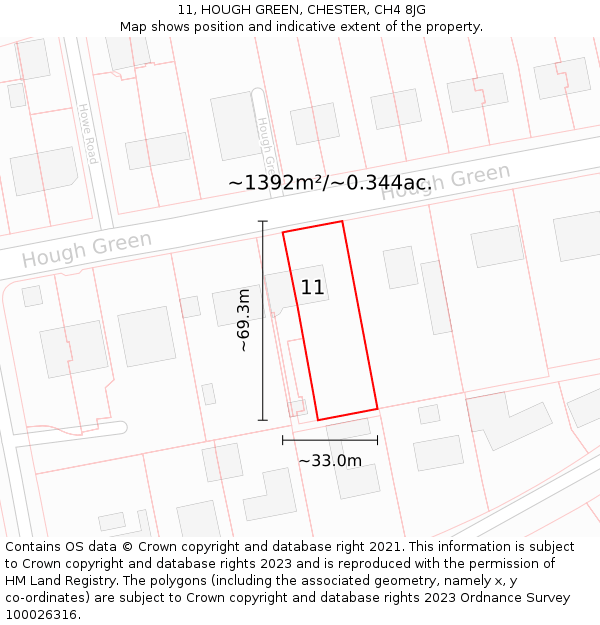 11, HOUGH GREEN, CHESTER, CH4 8JG: Plot and title map