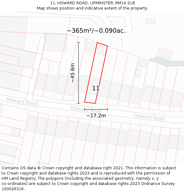 11, HOWARD ROAD, UPMINSTER, RM14 2UE: Plot and title map