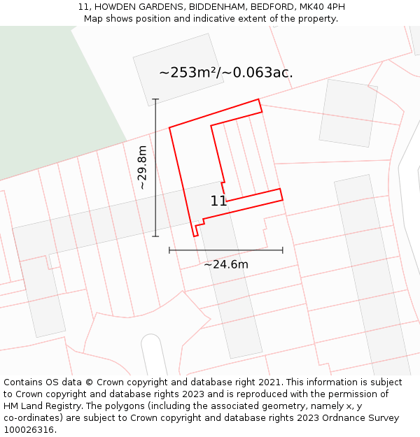 11, HOWDEN GARDENS, BIDDENHAM, BEDFORD, MK40 4PH: Plot and title map