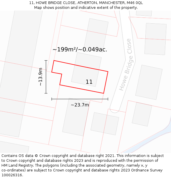 11, HOWE BRIDGE CLOSE, ATHERTON, MANCHESTER, M46 0QL: Plot and title map