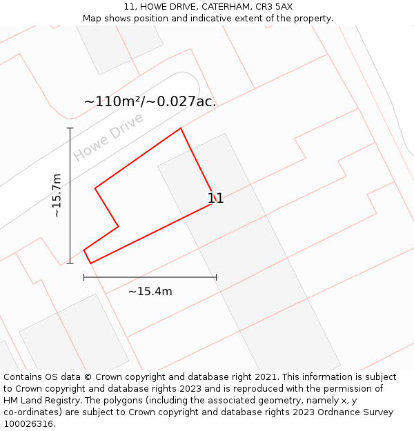 11, HOWE DRIVE, CATERHAM, CR3 5AX: Plot and title map