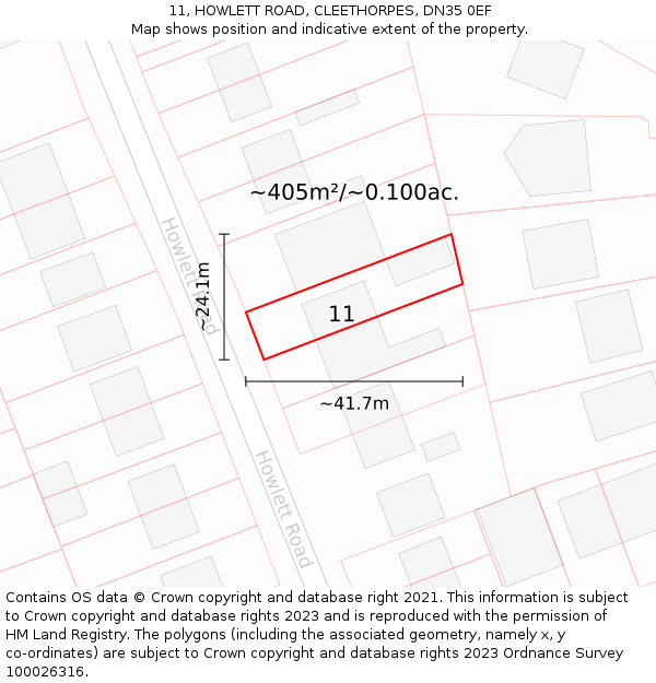 11, HOWLETT ROAD, CLEETHORPES, DN35 0EF: Plot and title map