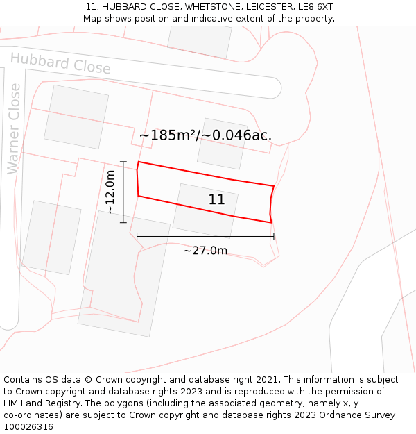 11, HUBBARD CLOSE, WHETSTONE, LEICESTER, LE8 6XT: Plot and title map