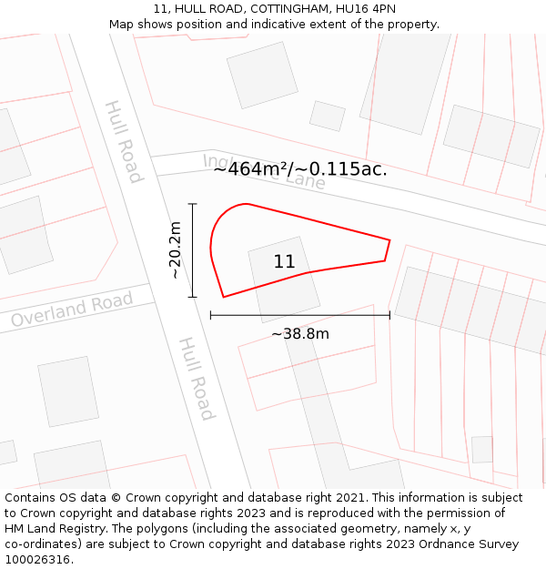 11, HULL ROAD, COTTINGHAM, HU16 4PN: Plot and title map