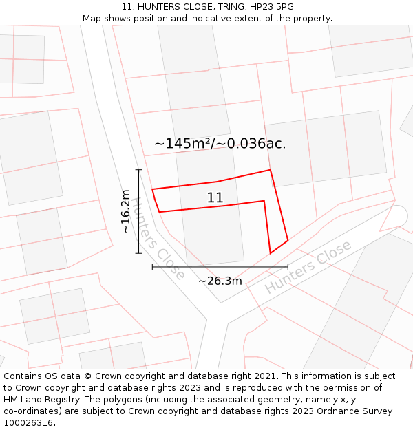11, HUNTERS CLOSE, TRING, HP23 5PG: Plot and title map