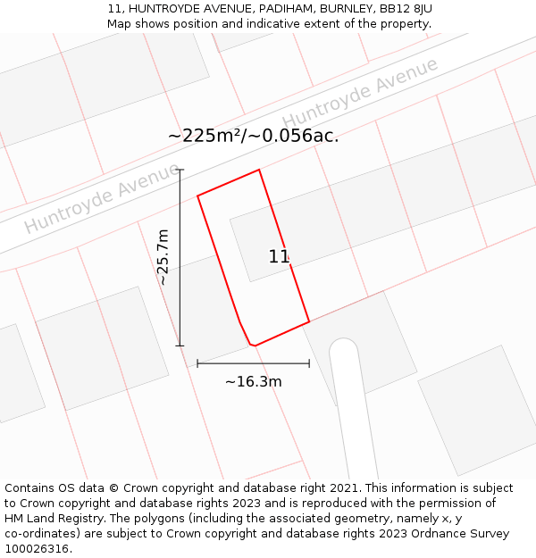 11, HUNTROYDE AVENUE, PADIHAM, BURNLEY, BB12 8JU: Plot and title map