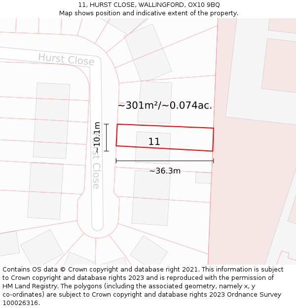 11, HURST CLOSE, WALLINGFORD, OX10 9BQ: Plot and title map