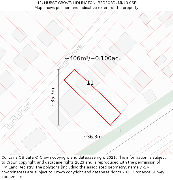 11, HURST GROVE, LIDLINGTON, BEDFORD, MK43 0SB: Plot and title map