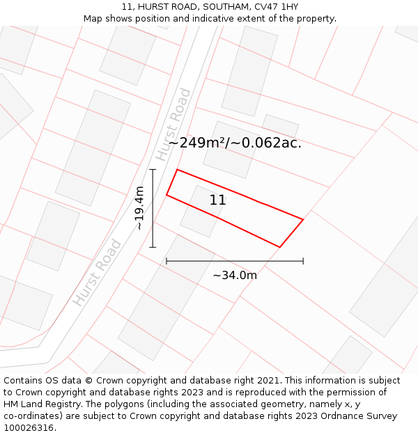 11, HURST ROAD, SOUTHAM, CV47 1HY: Plot and title map