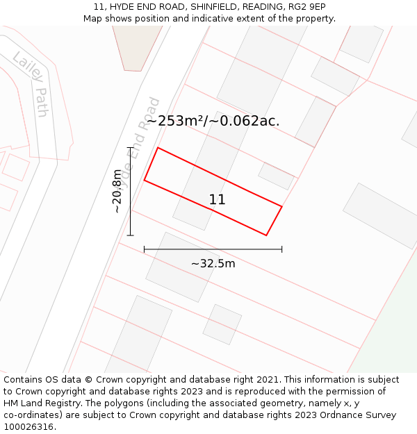 11, HYDE END ROAD, SHINFIELD, READING, RG2 9EP: Plot and title map